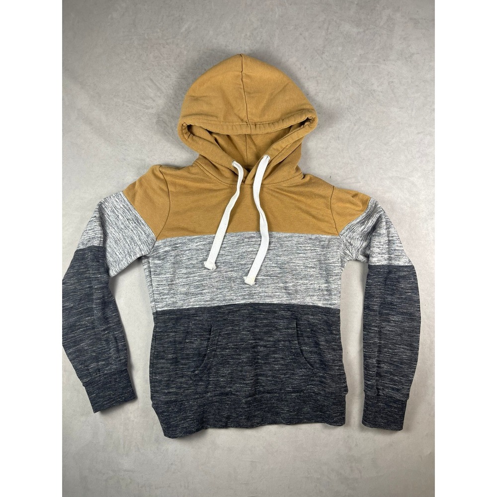Reflex‎ Mens Colorblock Hoodie Small Mustard Gray Black Fleece Pullover JJ005